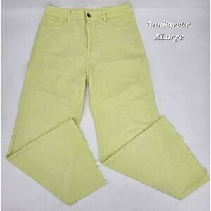 Anniewear Acid Yellow Jeans XL High Rise Straight Leg‎ Raw Hem Bright Winter